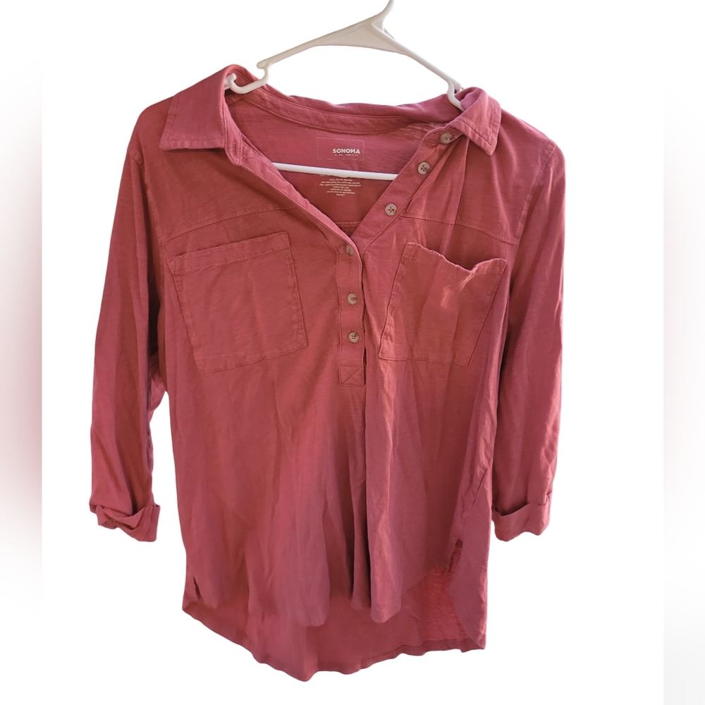 Sonoma Goods for Life Pink Button Front Cotton Blouse Size L